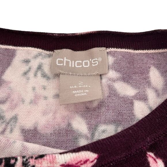 Chico’s Simply Floral Bateau Neck Sweater Basic Sweet Shiraz size large - Picture 5 of 6